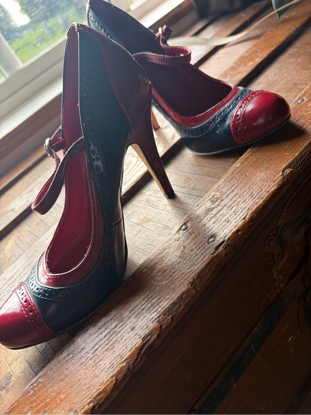 ALDO Red and Navy Two-Tone Mary Jane Stiletto Heels